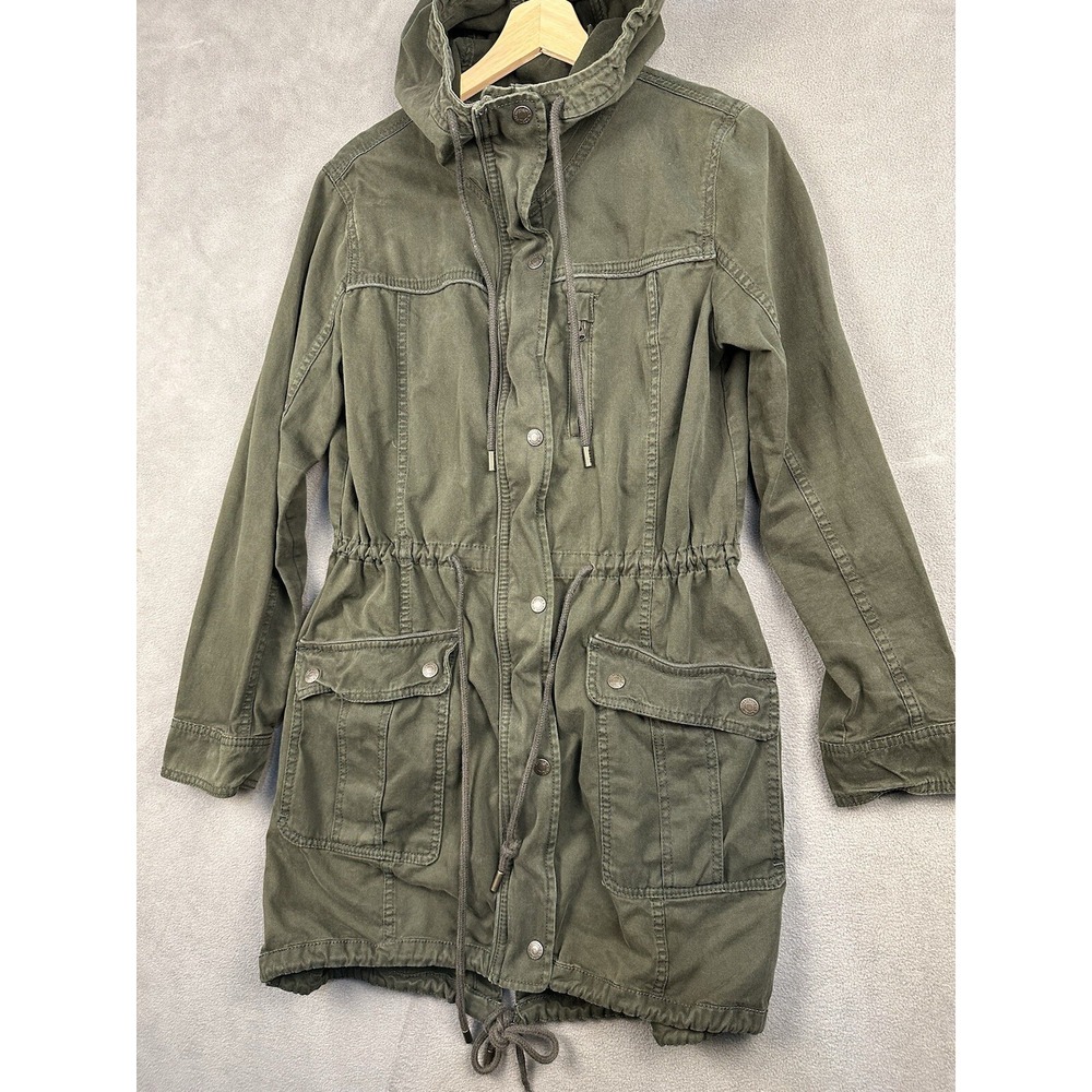 Y2K Abercrombie & Fitch Long Jacket Womens M Green Cargo Military Hood‎ Full Zip